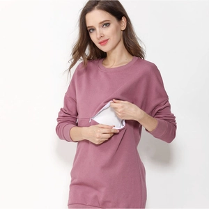 Thick maternity nursing sweatshirt in dusty rose with a hidden horizontal breastfeeding zipper