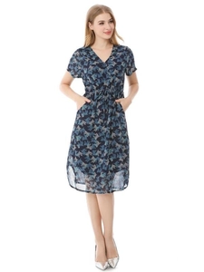 Abito premaman a maniche corte con scollo a V e vita elastica in stampa floreale blu navy