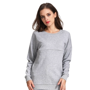 Gray maternity breastfeeding sweatshirt with drop shoulder design for winter 2025 fashion