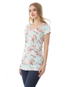 Kurzärmliges Stillshirt mit Blumenmuster, Reißverschluss und schickem hellblauen Blumendesign