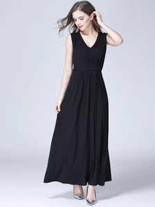Maternity Nursing Maxi Dress Modal V-Neck Sleeveless Pleated High Waist Adjustable Belt Comfort Summer Dress Women Clothing