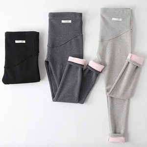 Maternity Fleece Lined High Waist Leggings Denim Warm Winter Belly Support Adjustable Waist Pregnancy Pants For Women