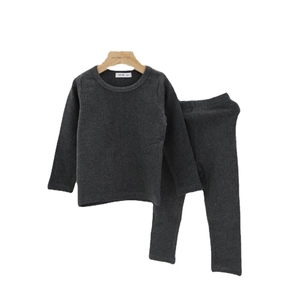 Kids warm cotton pajama set in dark grey, long-sleeve loungewear for boys and girls