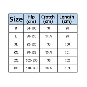 Detailed maternity trousers size chart for M to 4XL with hip and length measurements