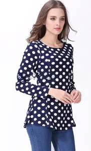Detail of polka dot nursing top featuring a discreet side zipper for breastfeeding