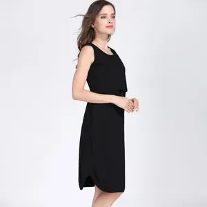 Detail of black cotton maternity nursing dress showing the double-layer breastfeeding flap