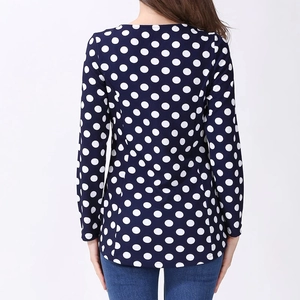 Fashionable navy polka dot breastfeeding long sleeve t-shirt shown from a back view