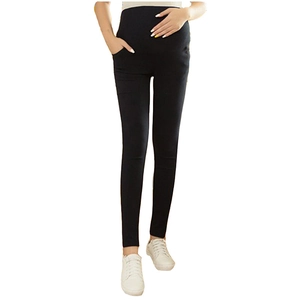 High-waisted black maternity leggings with belly support for pregnancy activewear