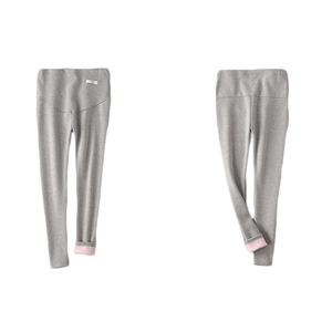 Slim maternity leggings with fleece lining and high waist belly support in grey and pink