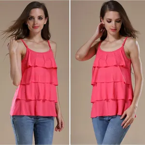 Pink multi-layered ruffle camisole for maternity wear featuring soft modal fabric detail