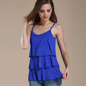 Detail of royal blue tiered ruffle nursing camisole in soft modal fabric