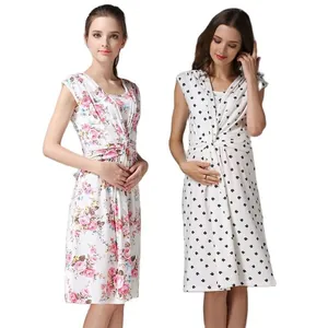 Détails de robes de maternité à fleurs et chats avec col en V et fonction d'allaitement
