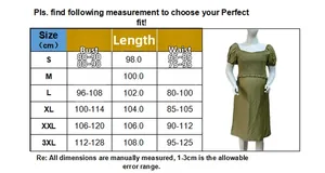 Size chart for maternity dress with bust and length data for sizes S up to 3XL