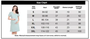 Detailed size chart in centimeters for short sleeve V-neck maternity dress S-3XL