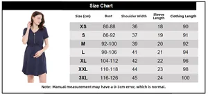 Detailed size chart for women's short sleeve nursing maternity dress from XS to 3XL
