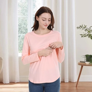 Top da allattamento in cotone rosa con aperture a zip nascoste per un allattamento comodo