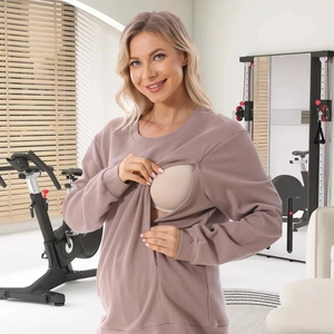 Waffle Knit Nursing Sweatshirt Top And Pants Long Sleeve Maternity Breastfeeding Casual Loungewear Outfit For Women Autumn