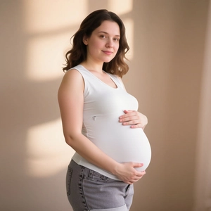 White cotton maternity tank top with high elasticity for comfort and belly support