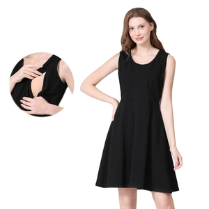 Robe d'Allaitement sans Manches pour Femmes Maternité Coton Col Rond Grande Taille Robe d'Été en Ligne avec Fermeture Éclair