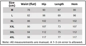 Detailed size chart for maternity office skirt with measurements from M to 4XL