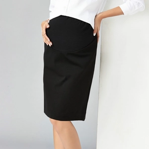 High waist maternity pencil skirt in black with elastic belly support for office wear