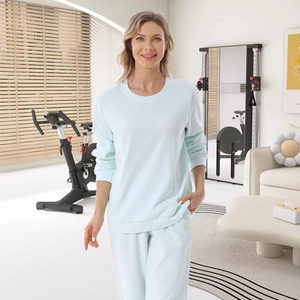 Detailed waffle texture of light blue maternity nursing loungewear set for comfort