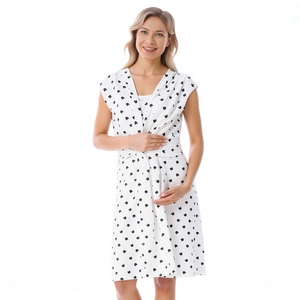 White floral maternity dress with V-neck, sleeveless cotton design and cat pattern print