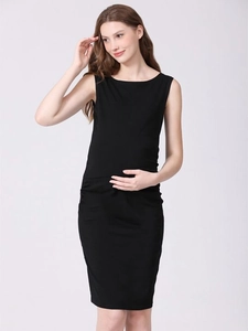 Sleeveless Maternity Striped Midi Dress Soft Cotton Blend Ruched Slim Fit Pregnancy Dress For Casual Summer Wear Women