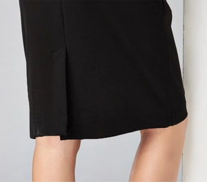Close-up of maternity pencil skirt featuring a side slit and durable double stitching