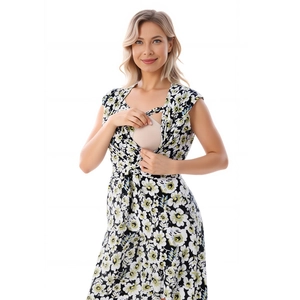 Floral V-neck cotton maternity nursing dress with easy breastfeeding access design