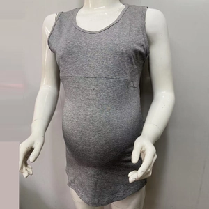 Detail view of the nursing opening on this grey cotton maternity tank top for mothers