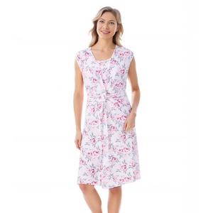 Floral maternity cotton dress with V-neck and rose patterns for pregnancy and nursing