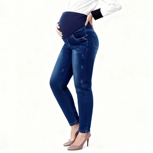 Jeans Premaman da Donna a Vita Alta Supporto Addominale Slim Fit Denim Elasticizzato Pantaloni Lunghi Gravidanza