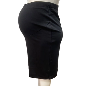 Detail of high waist maternity pencil skirt showing adjustable elastic belly support band