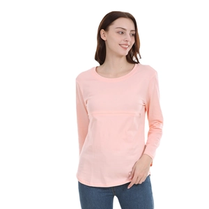 Maglietta da allattamento in cotone a maniche lunghe rosa chiaro con zip invisibile
