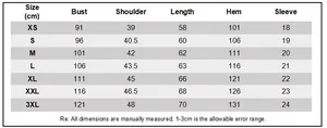 Detaillierte Größentabelle für Umstands-Still-T-Shirt mit Maßen von XS bis 3XL in cm