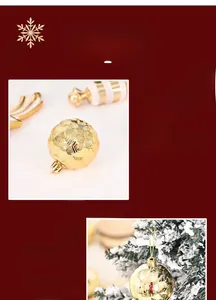 Detail of golden honeycomb and mirror finish Christmas balls with gold hanging caps