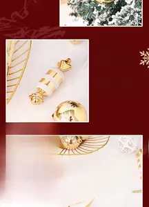 Detailed close-up of champagne gold Christmas balls and star ornaments in a festive set