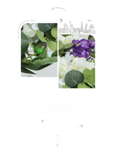 Macro detail of artificial violet hydrangea and eucalyptus leaves with realistic texture