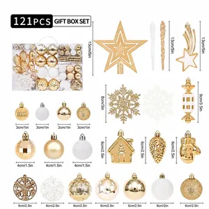 Gold And White Christmas Ornament Collection Plastic Electroplated Baubles Star Tree Topper Pine Cone For Holiday Decor