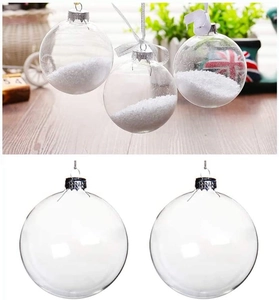 DIY fillable transparent PET Christmas ornaments with silver metal caps and hanging hooks