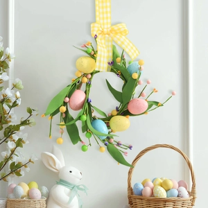 Easter Egg Berry Wreath Artificial Greenery Spring Home Decor Pastel Speckled Eggs With Bowknot Hanging Ornament For Wall Door Office