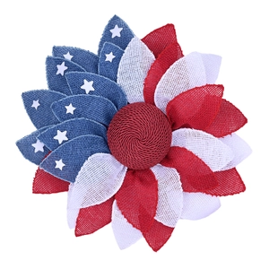 Patriotic USA flag burlap sunflower wreath in red white and blue for front door decor