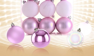 Detail of 6cm pink and white Christmas balls with shiny, matte, and satin finishes