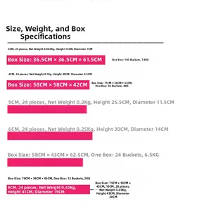 Detailed size chart for Christmas tree ornament ball sets from 3cm to 10cm diameters