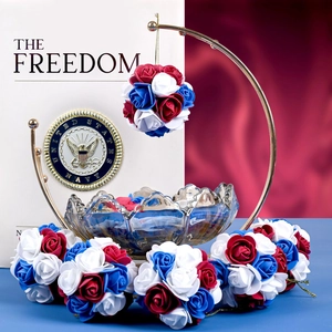 Patriotic Red White Blue Rose Flower Ball Ornaments Independence Day Party Foam Floral Wreath Hanging Ornaments Home Decor
