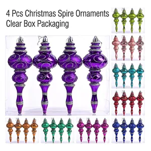 Electroplated Plastic Christmas Finial Ornaments Glitter Swirl Hand Painted Hanging Decorations For Holiday Tree Decor