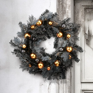 Handmade Black Halloween Wreath With Gold And Black Decorative Balls Door Hanging Haunted House Horror Party Ornament