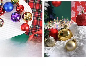 Close-up of 6cm Christmas balls with shiny, matte, and glitter finishes for tree decor
