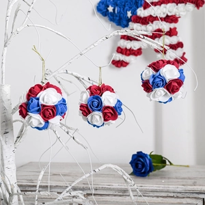 Hanging red white and blue rose flower balls for patriotic party and tree decoration